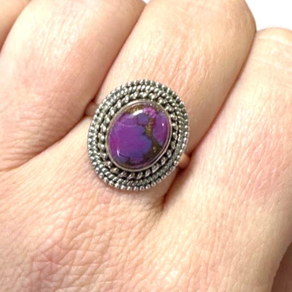 Oval Purple Copper Sterling Silver .925 Stamped Ring Size 9.5